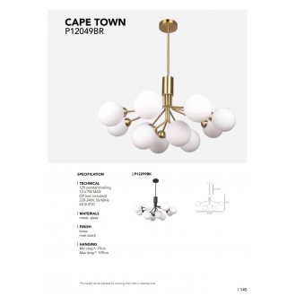 COSMOLIGHT P12049BR | Cape-Town Cosmolight függeszték lámpa 12x G9 sárgaréz, opál