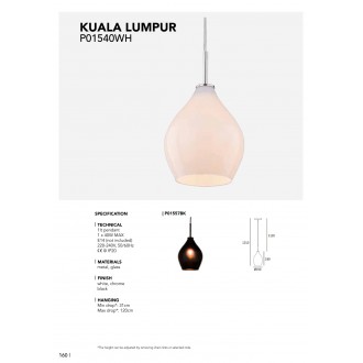 COSMOLIGHT P01557BK | Kuala-Lumpur Cosmolight függeszték lámpa 1x E14 fekete