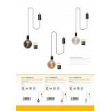 EGLO 900211 | Vignanello Eglo függeszték lámpa gömb kapcsoló elemes/akkus 1x LED 3000K IP44 fekete, borostyán