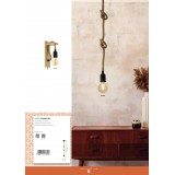 EGLO 43197 | Rampside Eglo falikar lámpa vezeték kapcsoló 1x E27 fekete, natúr, barna