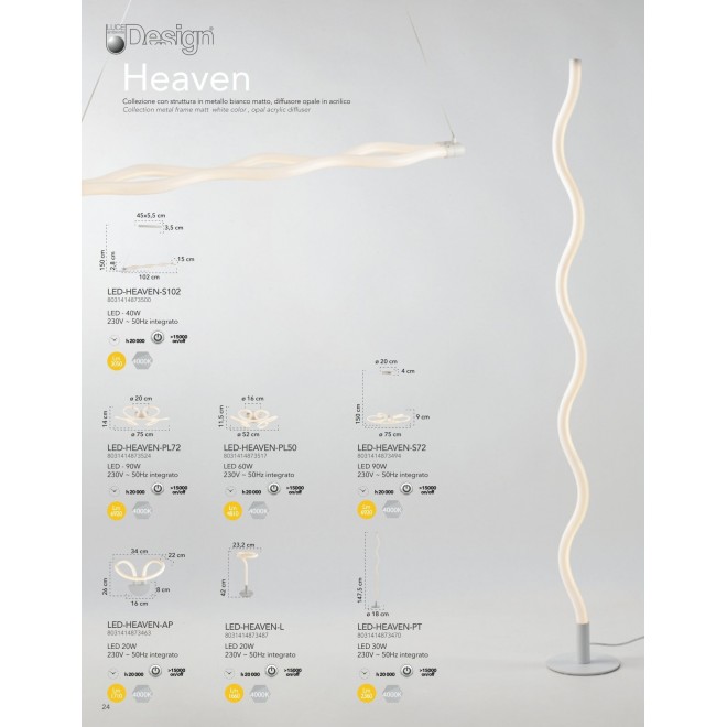 FANEUROPE LED-HEAVEN-AP | Heaven-FE Faneurope falikar lámpa Luce Ambiente Design 1x LED 1710lm 4000K fehér, opál