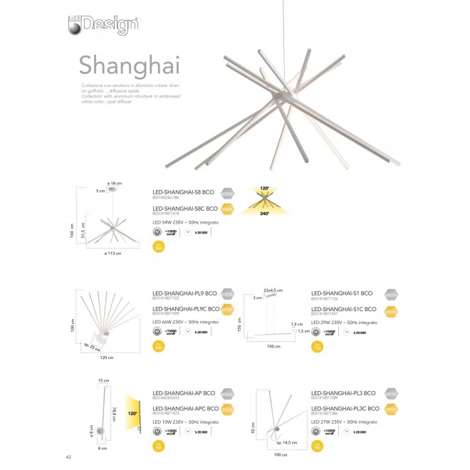 FANEUROPE LED-SHANGHAI-PL3 BCO | Shanghai-FE Faneurope fali, mennyezeti lámpa Luce Ambiente Design 1x LED 1970lm 4000K fehér, opál