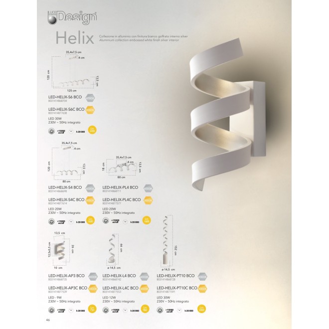 FANEUROPE LED-HELIX-PL4C BCO | Helix-FE Faneurope mennyezeti lámpa Luce Ambiente Design 1x LED 1600lm 3000K fehér, ezüst