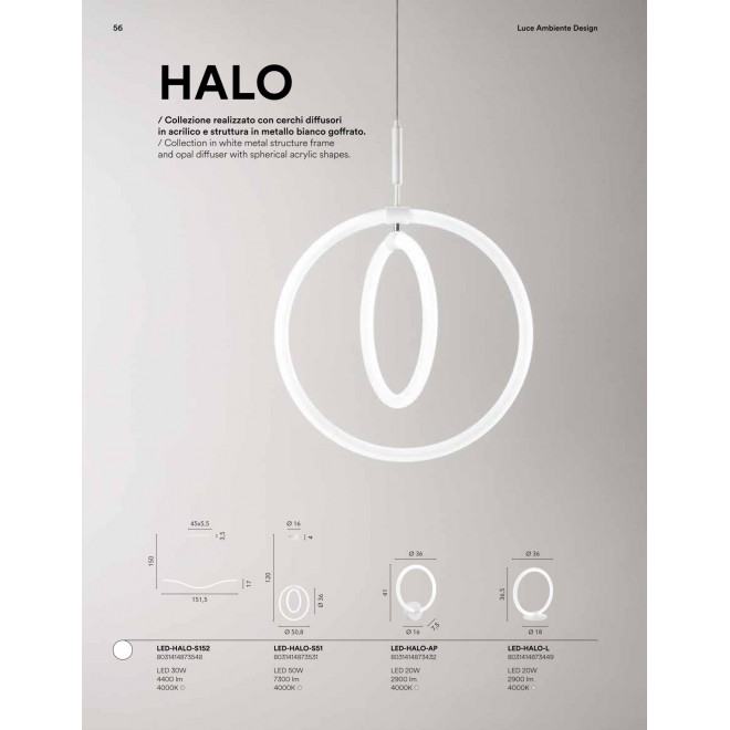 FANEUROPE LED-HALO-S152 | Halo-FE Faneurope függeszték lámpa Luce Ambiente Design 1x LED 2230lm 4000K fehér, opál
