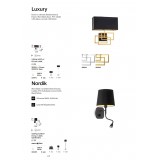IDEAL LUX 158242 | Nordik Ideal Lux falikar lámpa - NORDIK AP2 - 1x E14 + 1x LED 45lm matt fekete, arany