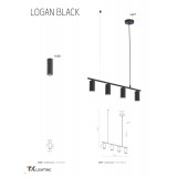 TK LIGHTING 4427 | Logan-TK Tk Lighting függeszték lámpa rövidíthető vezeték 4x GU10 fekete